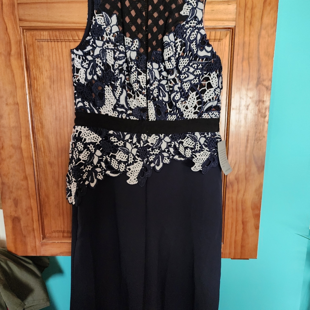 Adelyn Rae Navy and White Lace Jumpsuit